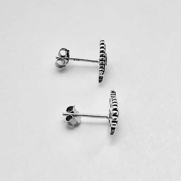 Sterling Silver Egyptian Eye Earrings with Black CZ, Religious Earring, Evil Eye - Picture 11 of 12